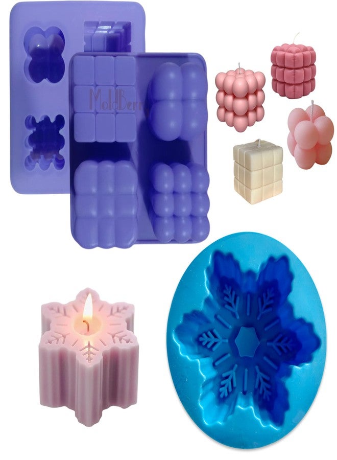 MoldBerry Silicone Candle Mould Combo | 3D Bubble & Snowflake Candle Molds for Candle Making | Christmas, Diwali & Gift Set | Reusable DIY Soy Wax Candle, Baking, Jelly, Soap Moulds - Pack of 2 - Image 1